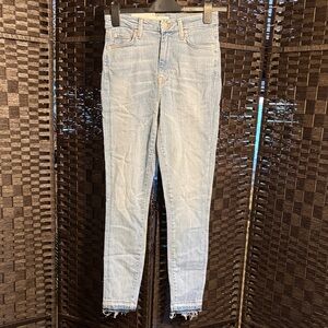 7 For All Mankind 7FAM Slim Illusion Luxe Light Blue Raw Hem Women's Jeans 26